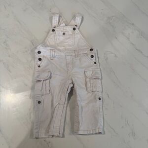 Vertbaudet Dungarees Cargo Cotton Unisex Baby 9 mos White & Tan EUC